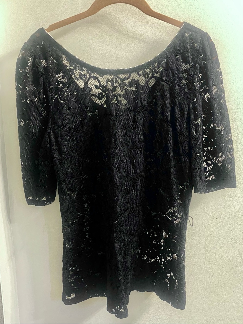 White House Black Market Black Lace Scoop-Neck Blouse